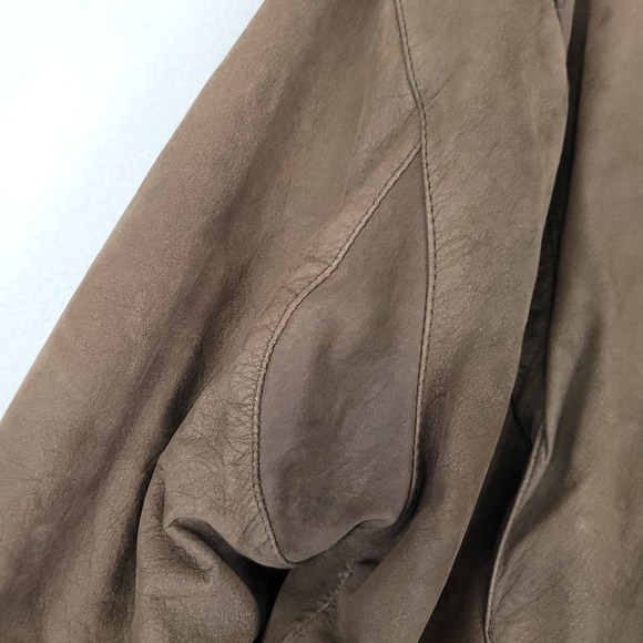 STRUCTURE VINTAGE BROWN GENUINE LEATHER BOMBER JACKET MENS LARGE FULL ZIP Y2K - Picture 12 of 16
